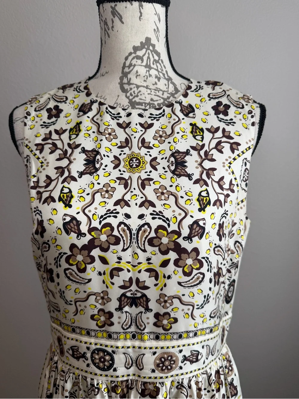 Tory Burch Pisces Dream Print Silk Dress Ivory Floral Luxury Designer Size 8